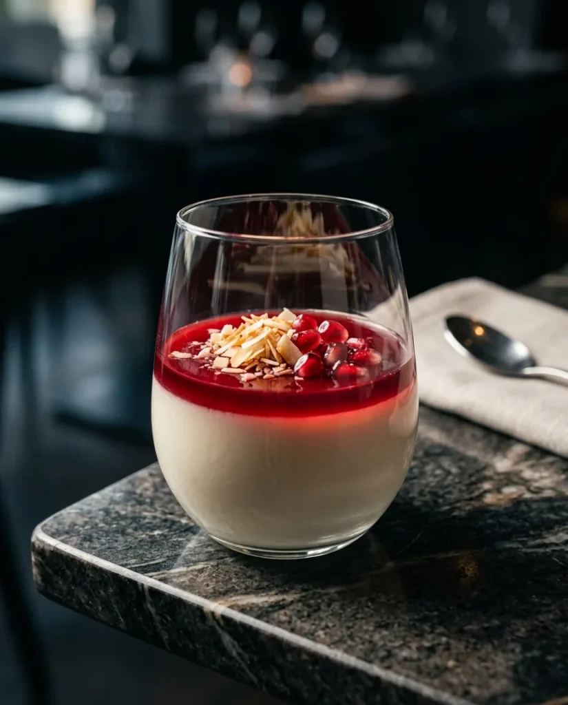 Pina Colada Panna Cotta with Pomegranate Jewels